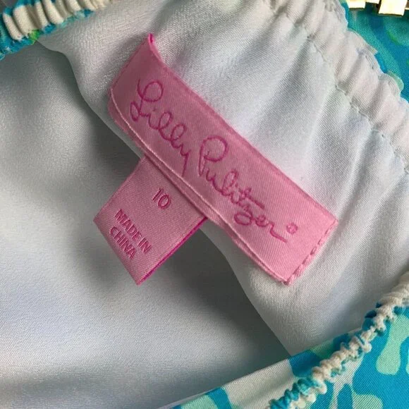 Lilly Pulitzer Womens Whistler Dress Blue White Size 10 Ruffle Silk Polyester - Picture 10 of 10